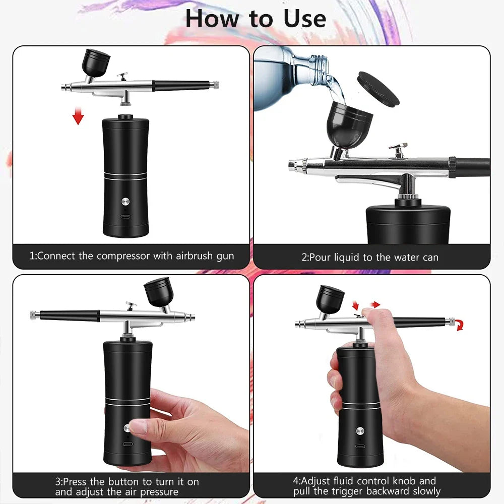 Airbrush Nails Compressor for Painting Makeup Portable Mini Cordless Airbrush Spary Gun for Nail Art Tattoo Cake Decor Painting
