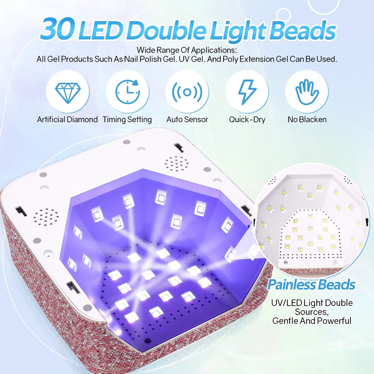 72W Cordless UV Nail Lamp Rechargeable 30 LEDs Nail Dryer with 5 Timer Settings UV Cabin Manicure Light for Nails Nail Art Tools