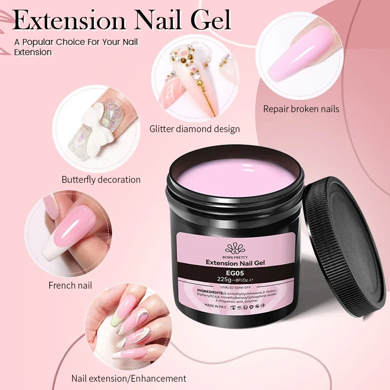 BORN PRETTY 225g Nail Extension Gel Jelly White Pink Clear Gel Nail Polish Quick Extending UV Nail Hard Gels Soak Off Gel Varnis