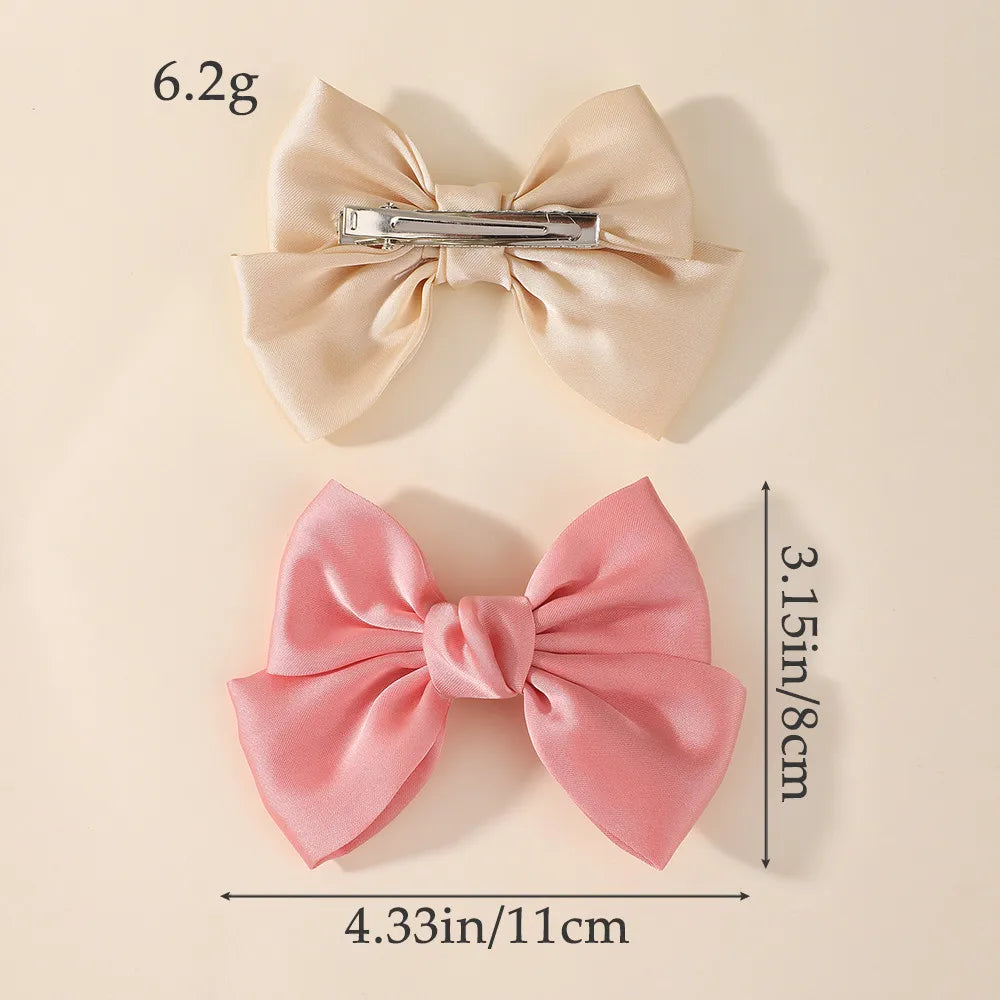 2PCS Matte Satin Large Bow Pair Hair Clips Solid Color Big Bow Barrettes Girls Wedding Birthday Party Daily Dress‑up Headdress