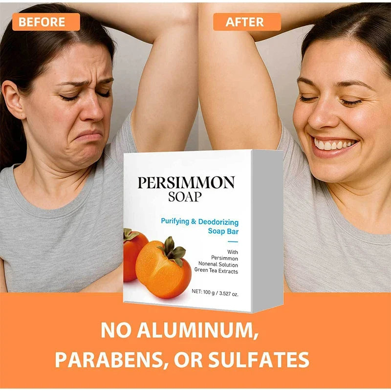 Japanese Persimmon Soap Bar,Body Purifying Deodorizing Natural Mild Soap Bar with Green Tea Extracts,Gentle on All Skin Types
