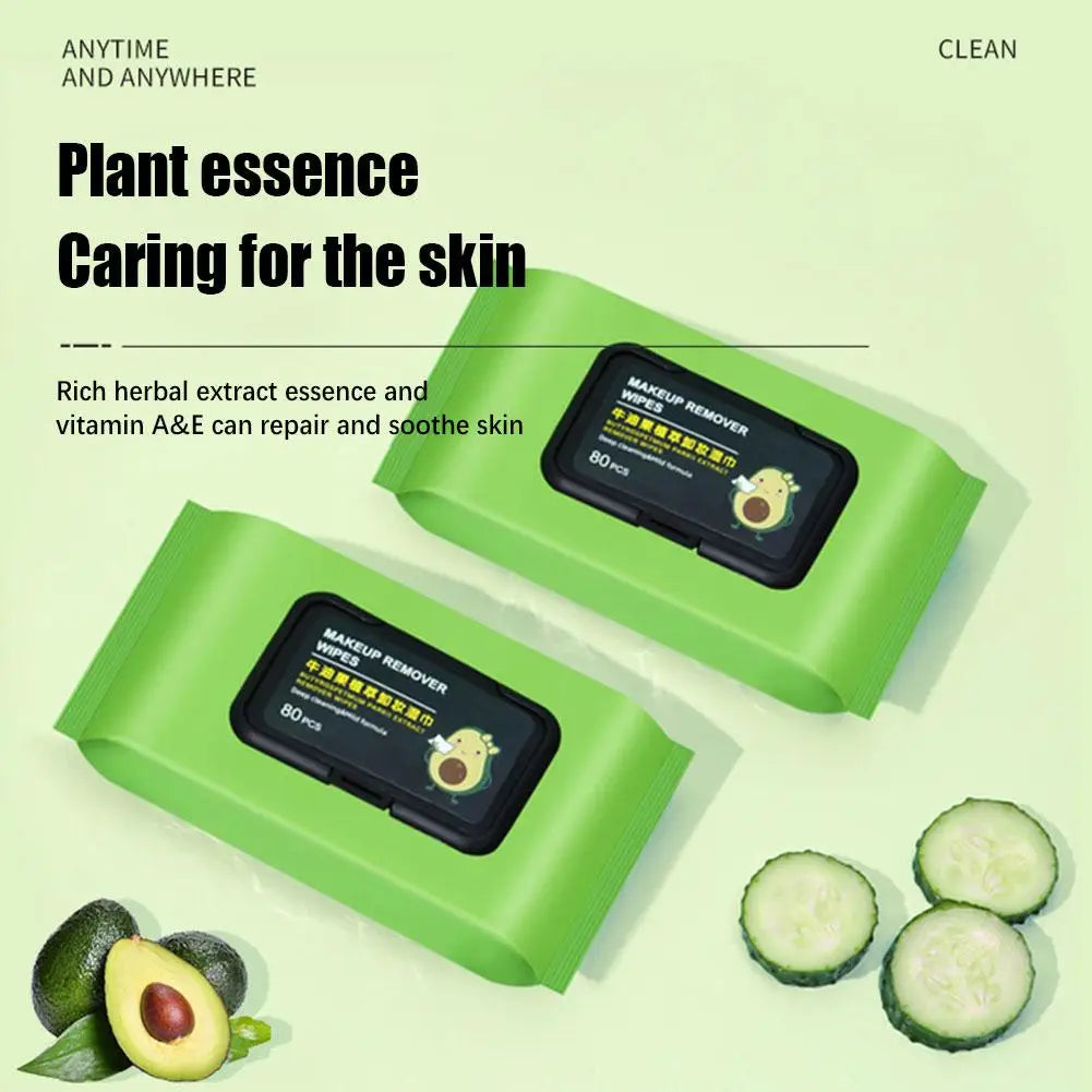 12-80Pcs Avocado Makeup Remover Wipes Mild Non-Irritating Makeup Remover Disposable Wet Wipes Makeup Remover Tools