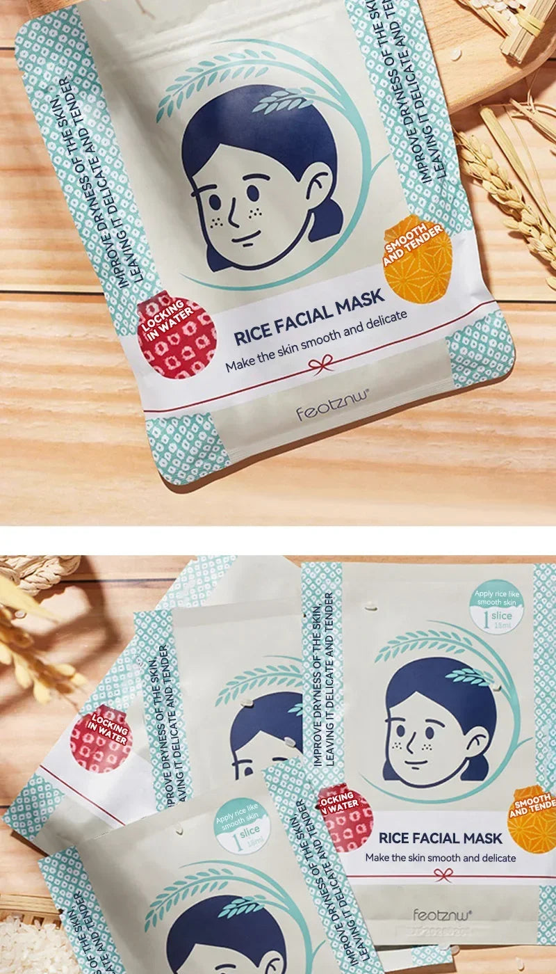 10 Pieces Japan White Rice Facial Mask Moisturizing Oil Control Fine Lines Firming Whitening Smooth Diminishes Pigmentation Care