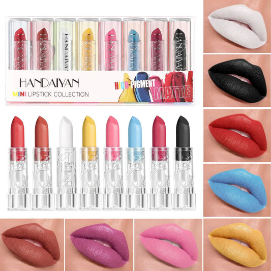 8PCS Halloween Matte Lipstick Set Dark Black Vampire Yellow Velvet Lipsticks for Face Body Painting Creative DIY Makeup Cosmetic