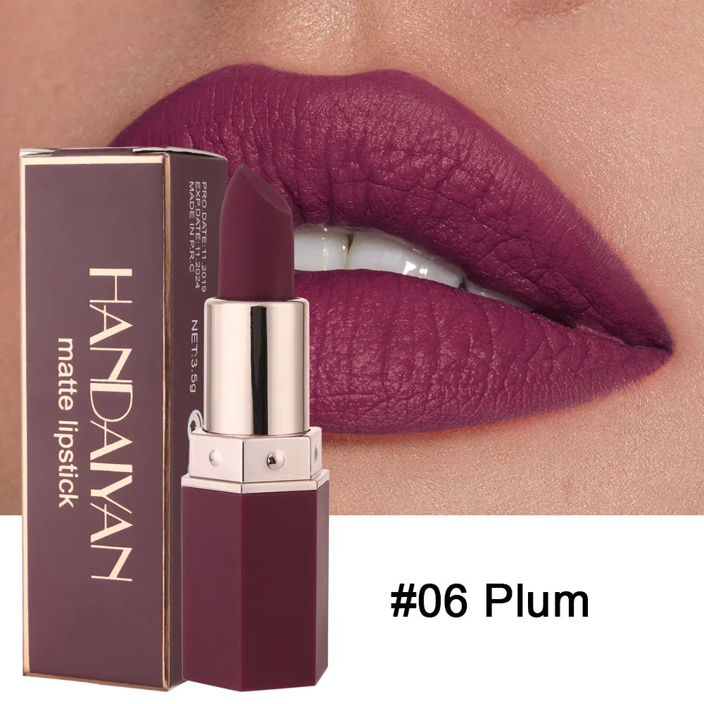 Handaiyan 6 Colors Matte Waterproof Velvet Nude Lipstick Sexy Red Brown Pigments Makeup Long Lasting Lipstick Woman