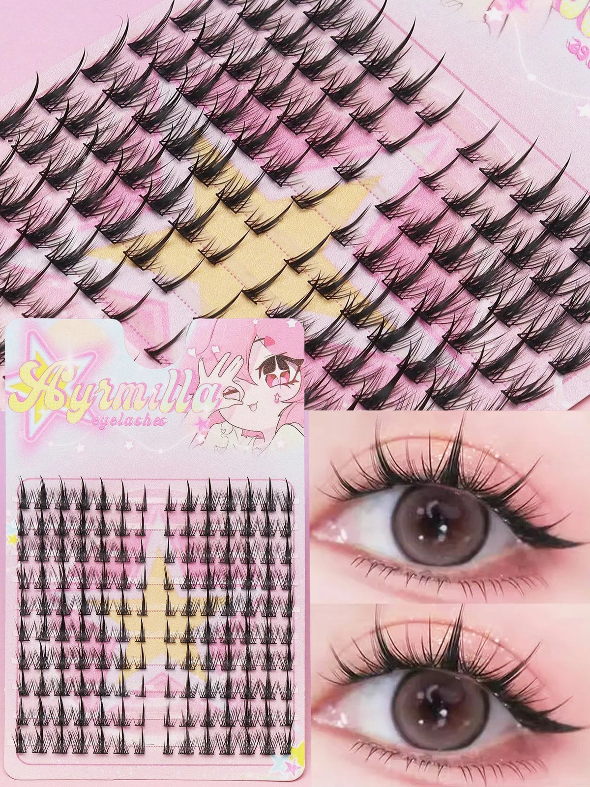 Ayr 80PCS C Curl Brown Style Eyelash Extension Winged Individual Lashes Natural Segmented Eyelash Bundles Makeup Tools