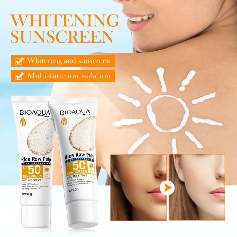 BIOAOUA Rice Puree Sunscreen SPF50+-PA+++ Isolating UV Protection, Waterproof, Suitable for Face, Neck, Body Sunscreen Lotion