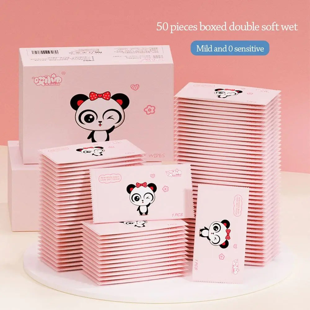 50pcs Cute Disinfection Baby Wet Wipes Non woven fabric Portable Moist Paper Hand Cleaning Wet Wipe Pouch Home