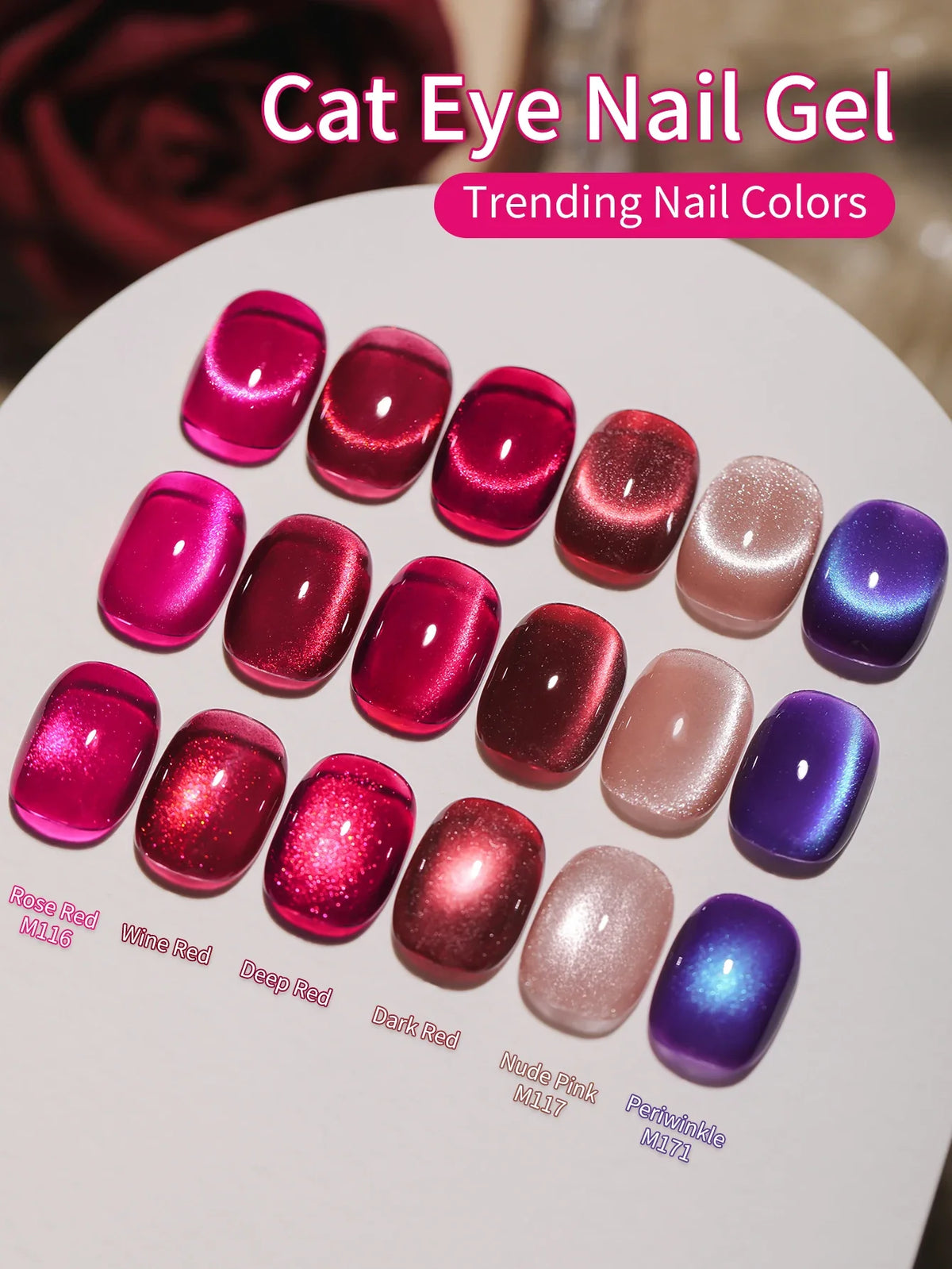6pcs Cat Eye Nail Polish Gel 2025 New Style Blue Pink Cat Eye Nail Art Suitable for Women's Nail Salon Design