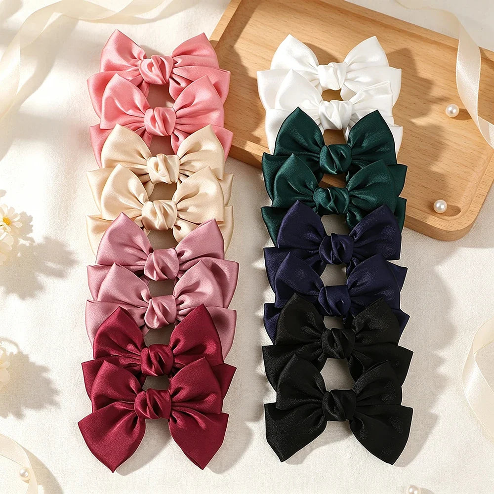2PCS Matte Satin Large Bow Pair Hair Clips Solid Color Big Bow Barrettes Girls Wedding Birthday Party Daily Dress‑up Headdress