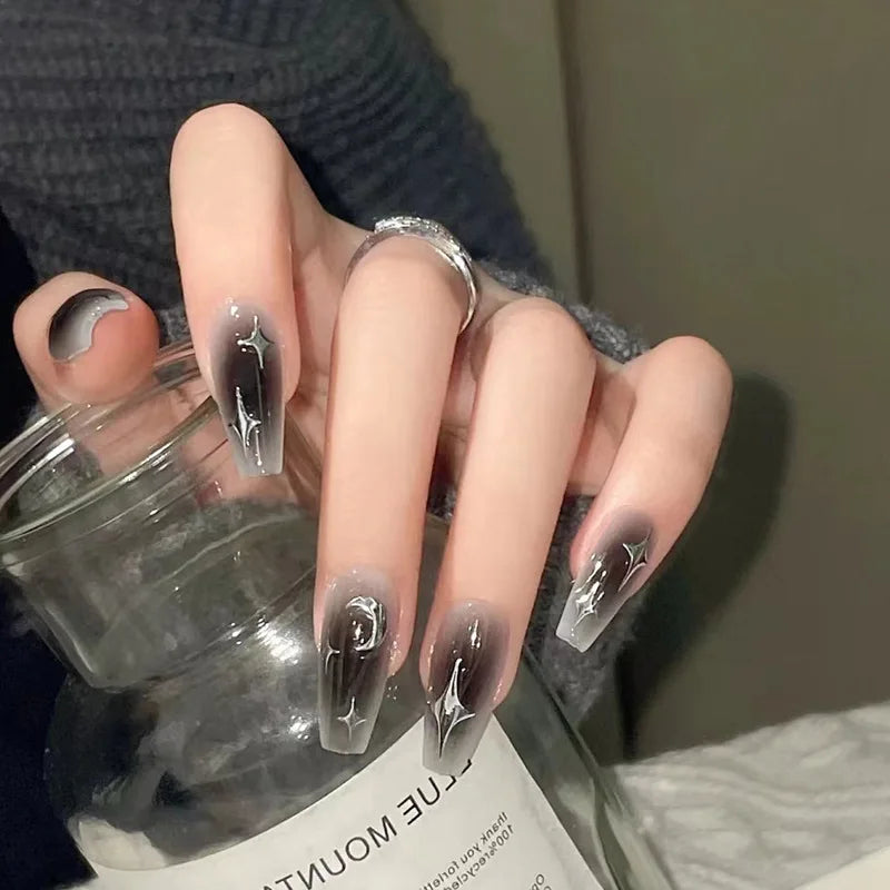 Black Cool Fake Nails Halloween Bat Press on Nails Almond Decorated Nail Tips Rivet Bow False Nails 24pcs Reusable Acrylic Nails