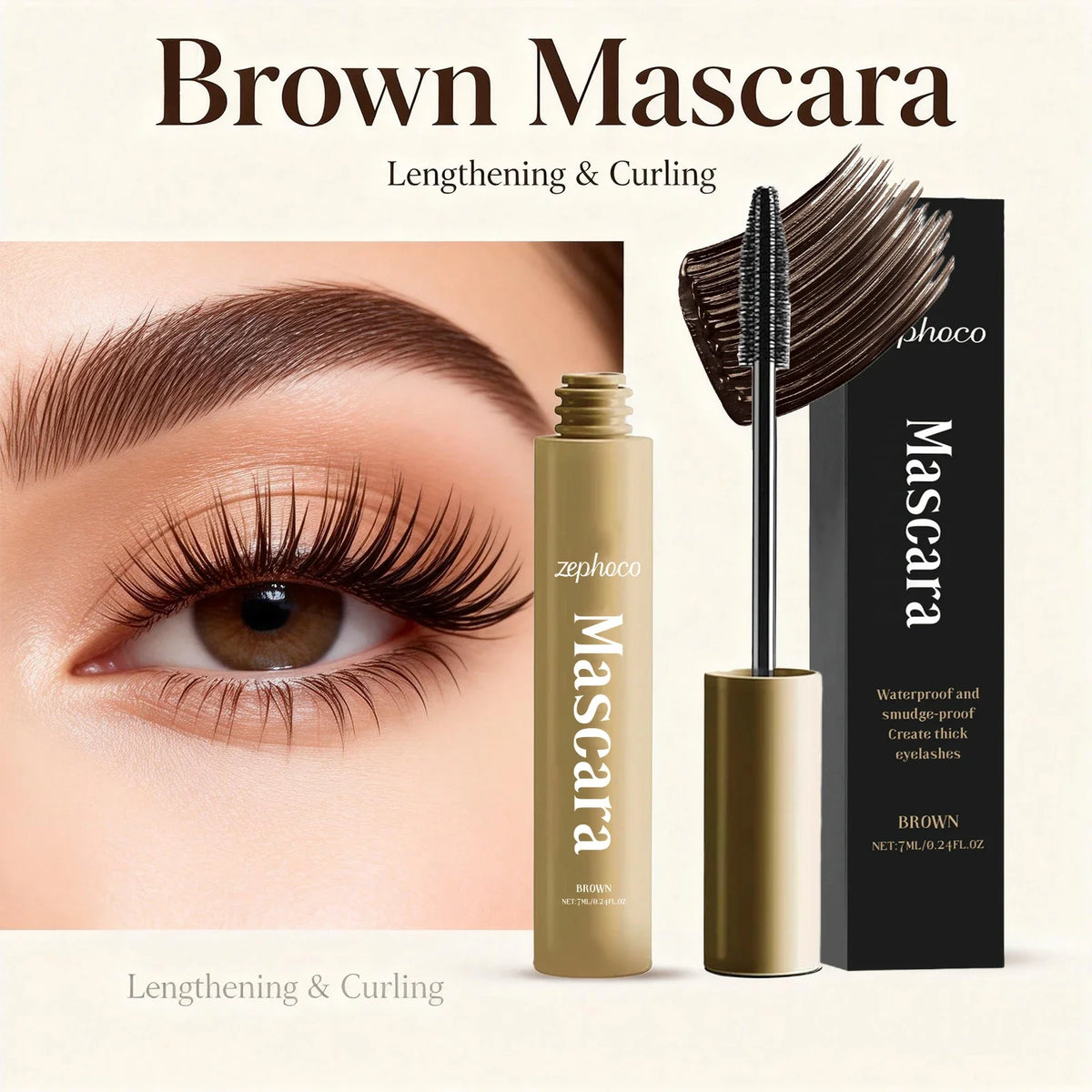 Brown Mascara Natural Curls Long-Lasting Makeup Waterproof Sweatproof Lengthens Eyelashes Anti-Fouling Eye Black Eye Cosmetics