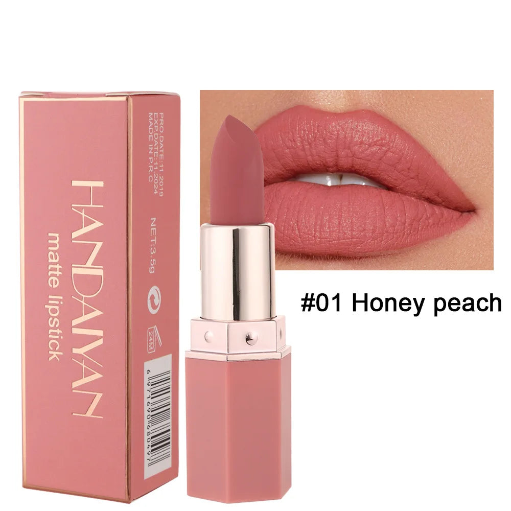 Handaiyan 6 Colors Matte Waterproof Velvet Nude Lipstick Sexy Red Brown Pigments Makeup Long Lasting Lipstick Woman