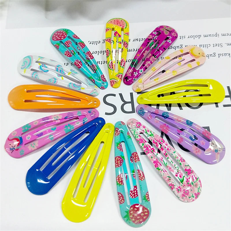 20/40Pcs Children Hair Accessories Cute Cartoon Print Droplet BB Hair Clip Oil Water Dripping Flower Hairpin New Girls Headdress