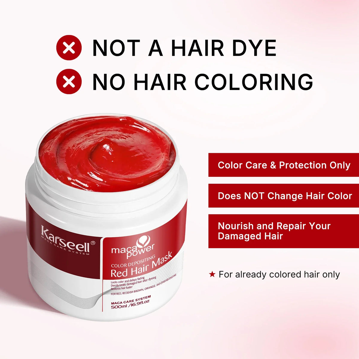 Karseell Color Depositing Red Hair Mask Color Boosting Conditioner, Hydrates and Enhances Red Tones for Color-Treated Hair 500ml