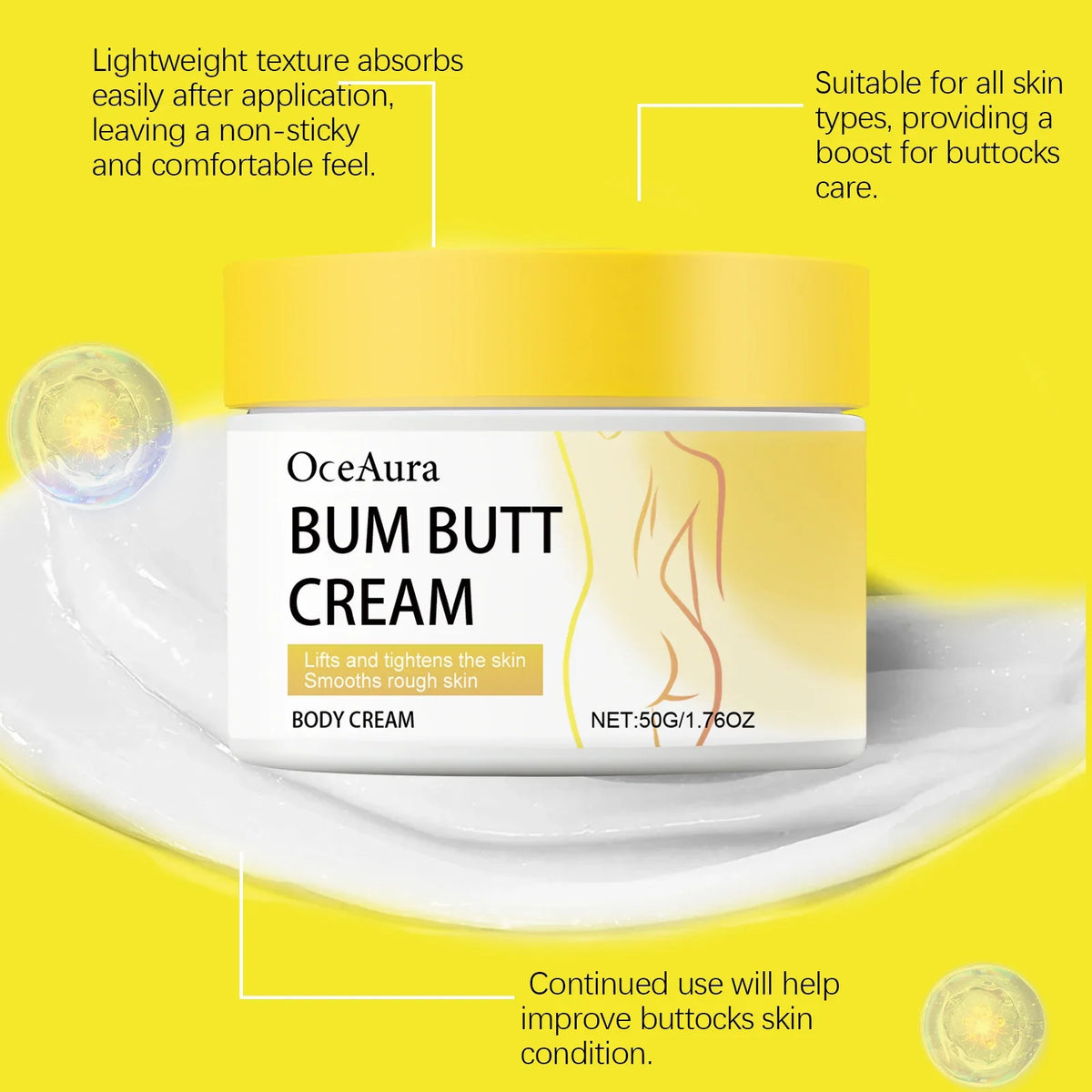 Butt Lift Cream Firming & Hydrating Cream for Buttocks Anti-Cellulite Treatment Tightening Smoothing Cream with Collagen Retinol