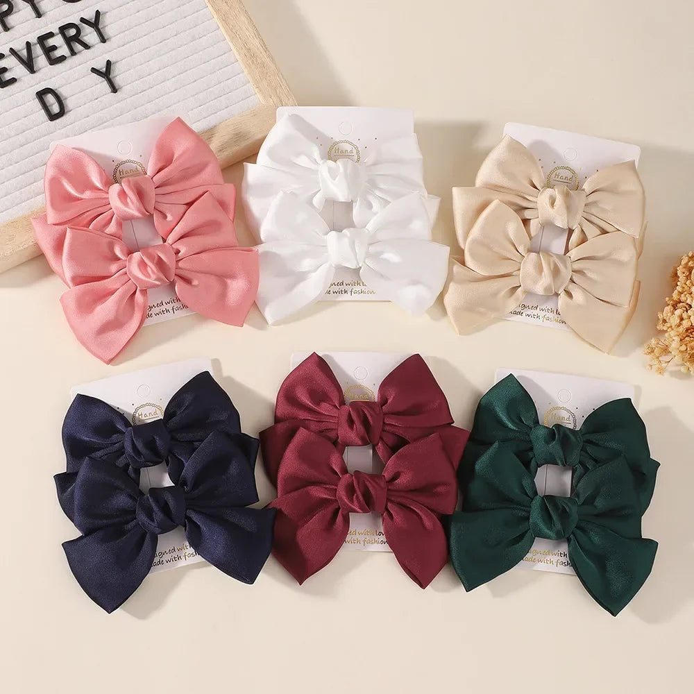 2PCS Matte Satin Large Bow Pair Hair Clips Solid Color Big Bow Barrettes Girls Wedding Birthday Party Daily Dress‑up Headdress