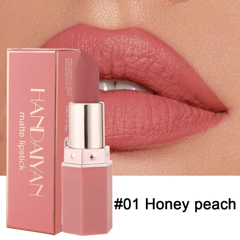 Handaiyan 6 Colors Matte Waterproof Velvet Nude Lipstick Sexy Red Brown Pigments Makeup Long Lasting Lipstick Woman