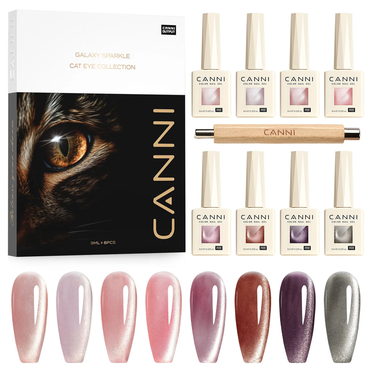 CANNI VIP Kit Hema Free Nail Gel Polish Crystal Cat Eye Sparkle Diamond Semi Permanent Soak Off UV LED Gel Varnish 9ml*8pcs