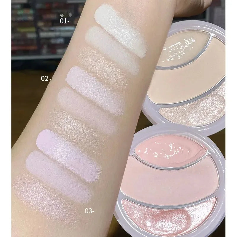 3D Matte&Shimmer Highlighter Powder Cream Water Light Pearl High Gloss Brighter Contouring Face Shading Concealer Makeup Palette
