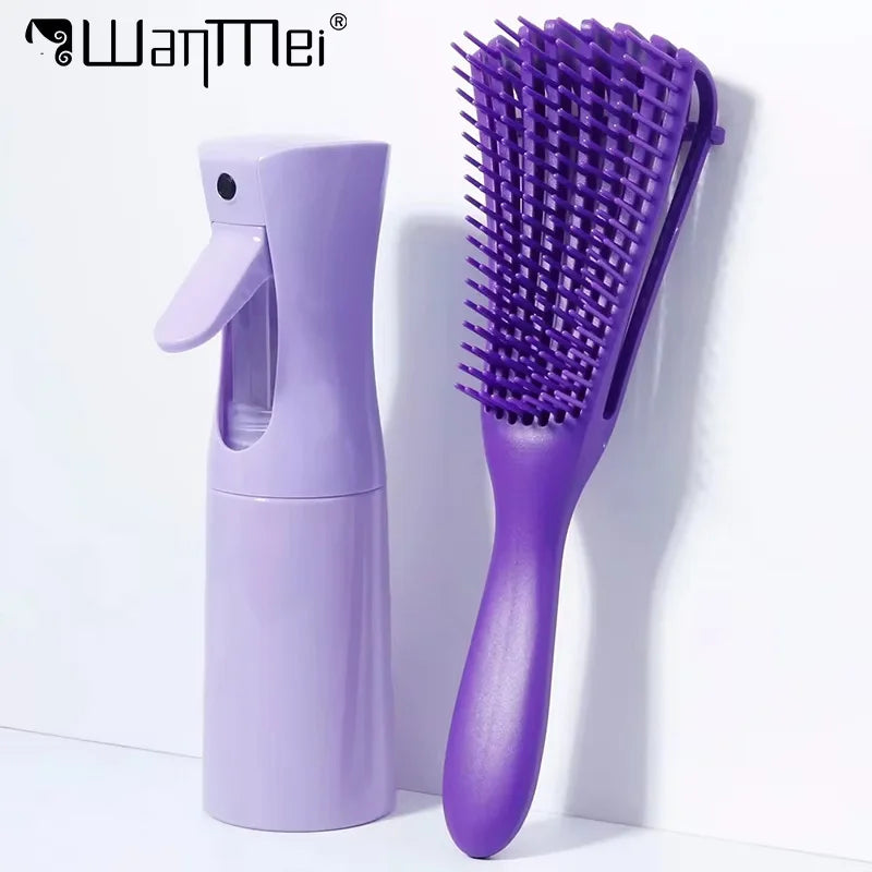 2pcs/set Profesional Hairbrush with Spray Bottle Scalp Massage Hair Care Soft Comb Mist Spray Bottle Salon Hair Styling Tools