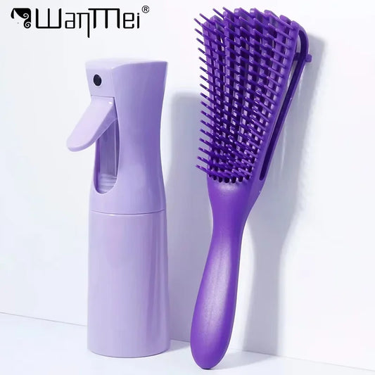 2pcs/set Profesional Hairbrush with Spray Bottle Scalp Massage Hair Care Soft Comb Mist Spray Bottle Salon Hair Styling Tools