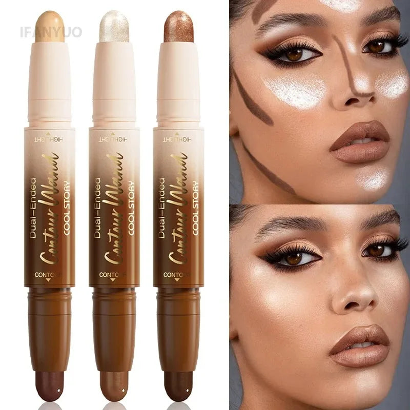 Contour Stick Double-Ended Highlight and Shadow Cream Waterproof Full Coverage Concealer Natural  Face Contour Concealers Makeup