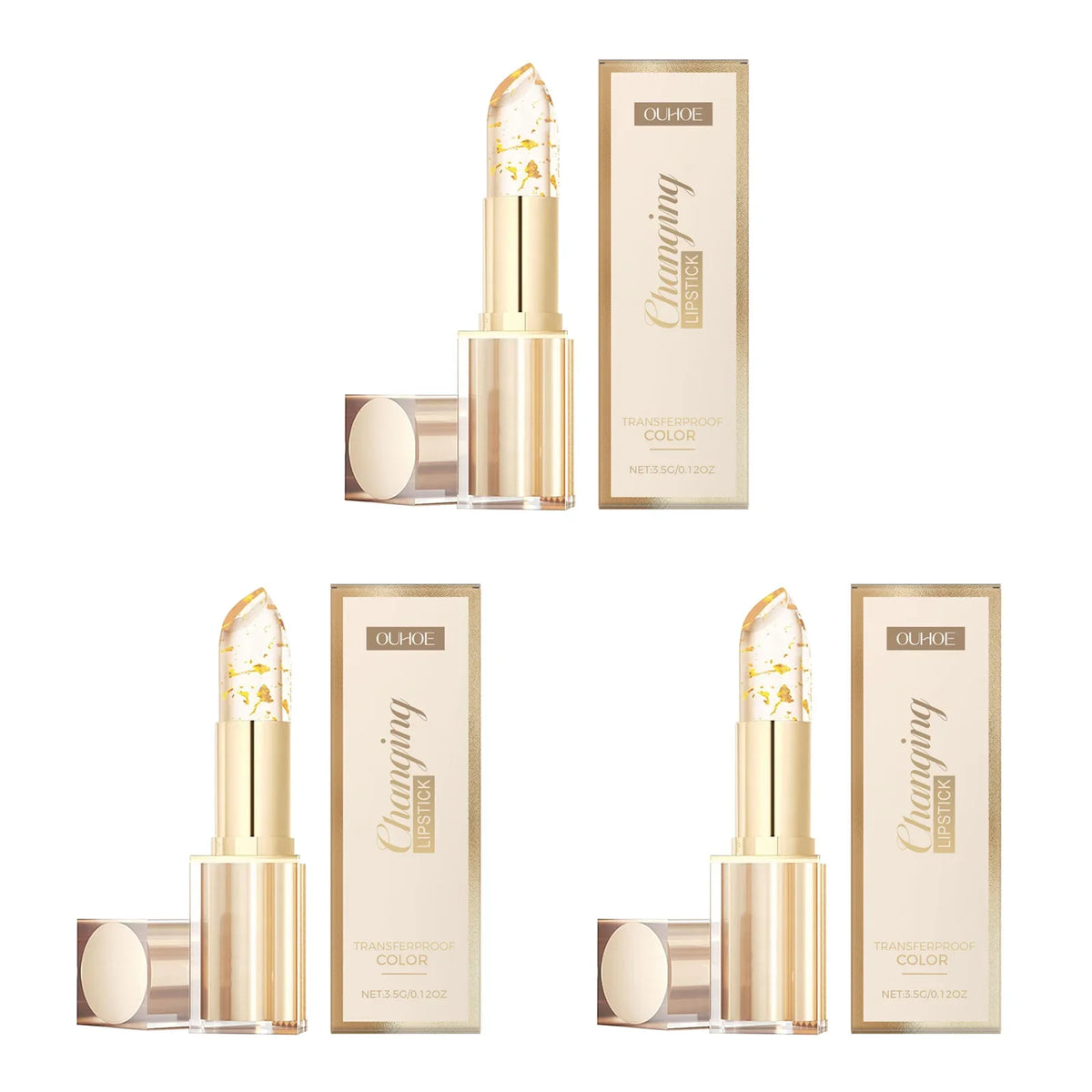 Gold Foil Color Changing Lip Balm Glossy Non-Sticky Nourishing Moisturizing Lasting Transferproof Color Changing Lipstick