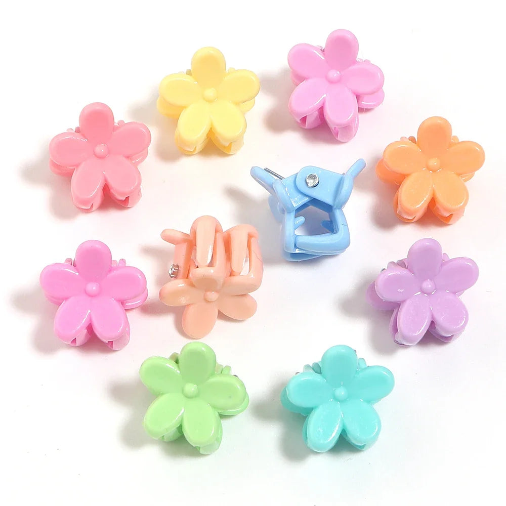 100pcs Mini Colorful Flower Star Hair Grabbing Claw Clips for Baby Girls Bangs Broken Hair Styling Tool Small Hair Accessories