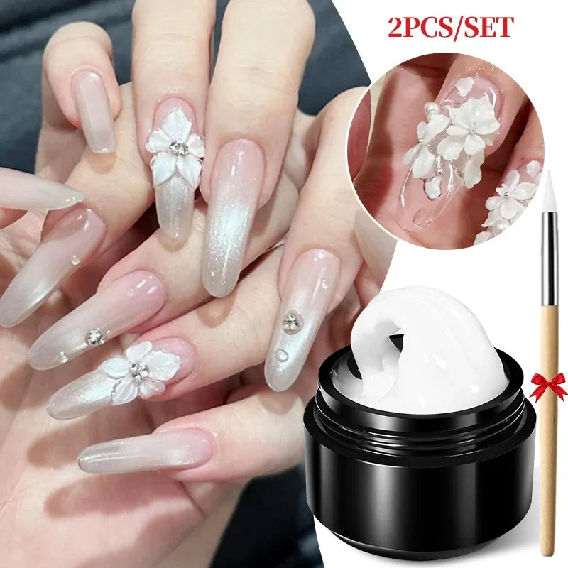 BORN PRETTY 15ml 3D Sculpting Shaping Carving Flower Gel White Clear Non Stick Hand Extension Gel Nail Polish DIY Acrylic Gel