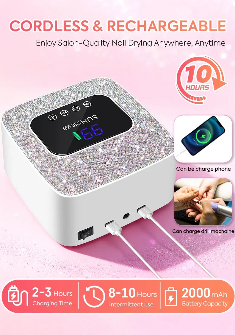 DianaBeauty UV LED Nail Lamp Rechargeable Cordless Nail Dryer with 3 Timer Settings and Rhinestone UV Lamp for Nails Manicure