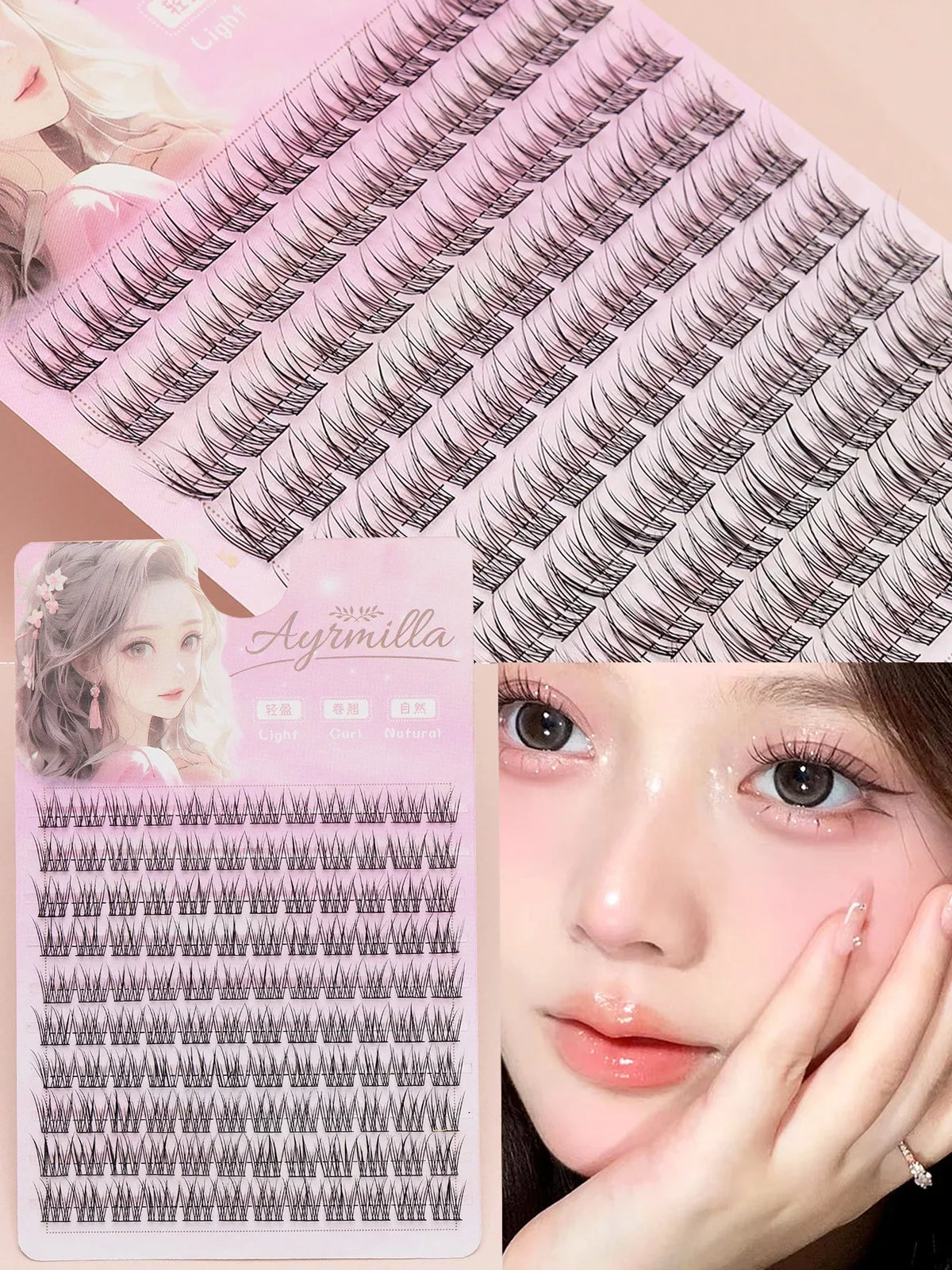 Ayr 80PCS C Curl Brown Style Eyelash Extension Winged Individual Lashes Natural Segmented Eyelash Bundles Makeup Tools