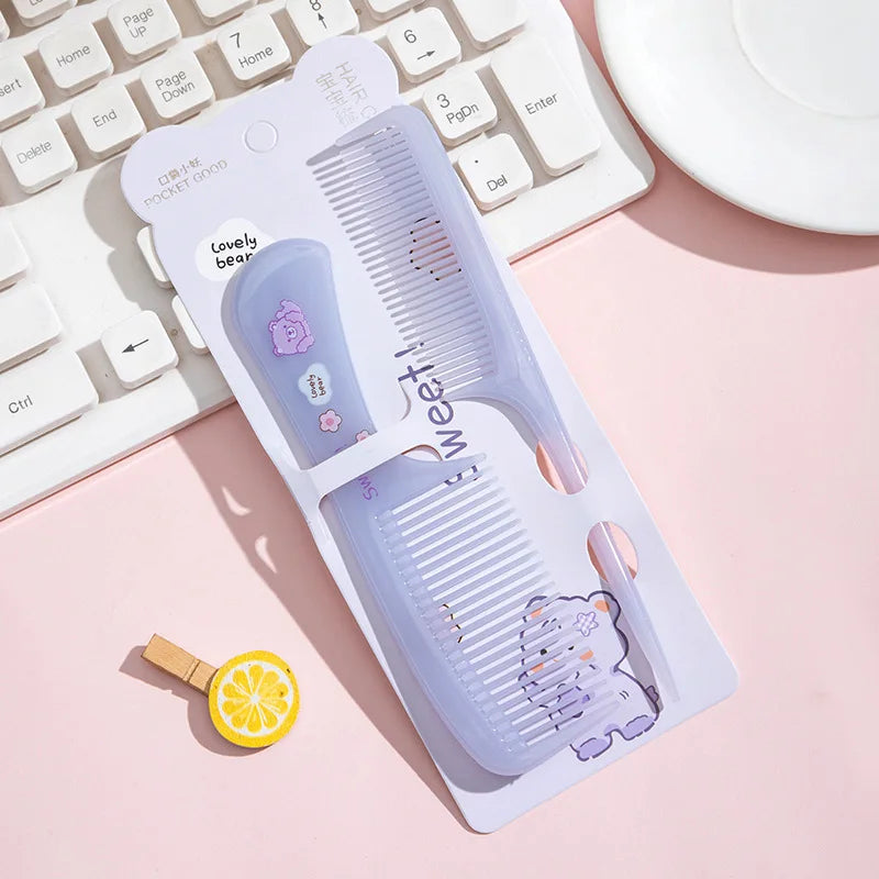 2pcs New Kids Hair Combs Set Cartoon Print Children Hairdressing Comb Tail Girls Portable Anti-Static Plastic Comb