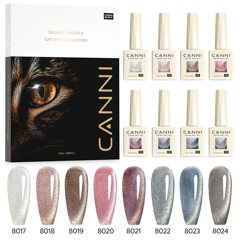 CANNI VIP Kit Hema Free Nail Gel Polish Crystal Cat Eye Sparkle Diamond Semi Permanent Soak Off UV LED Gel Varnish 9ml*8pcs