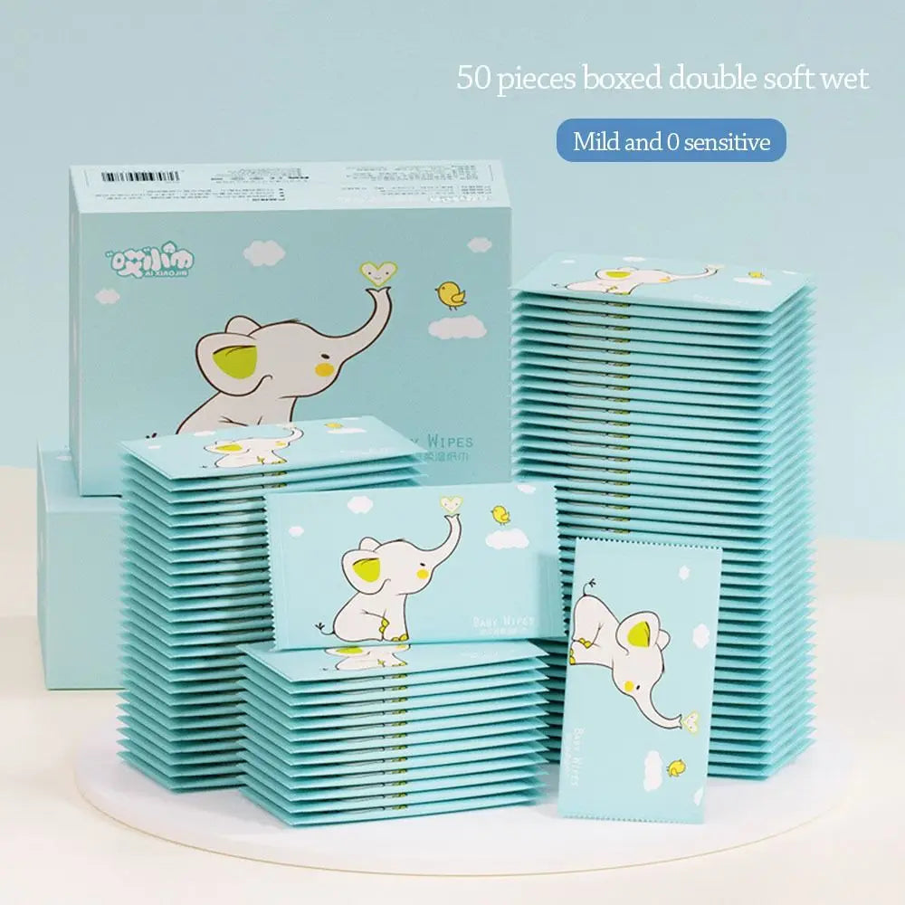50pcs Cute Disinfection Baby Wet Wipes Non woven fabric Portable Moist Paper Hand Cleaning Wet Wipe Pouch Home