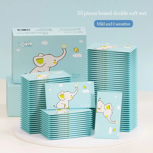 50pcs Cute Disinfection Baby Wet Wipes Non woven fabric Portable Moist Paper Hand Cleaning Wet Wipe Pouch Home