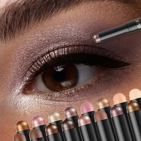 1PC Glitter Brown Eyeshadow Pen Smoky Eyes Makeup Long Lasting Shimmer Matte Lying Silkworm Eyeshadow Pencil Highlighter Stick