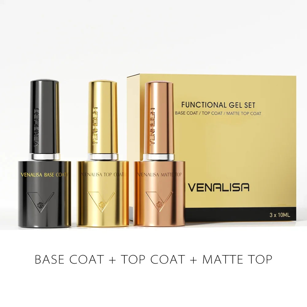 2/3/5pcs/Kit Venalisa 10ml Glossy Color Nail Gel Polish Combo HEMA FREE Long Wear Top Coat Kit Soak Off UV LED Gel Nail Manicure