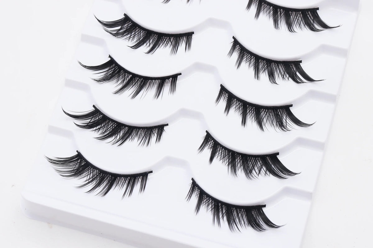 DINGSEN 5 Pairs Manga Lashes Cosplay Fake Eyelashes Strip Lash Soft Natural Look Fox Eye Korean Manhua Makeup False Eyelashes