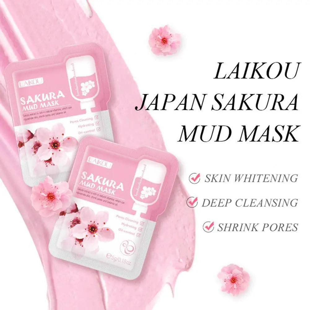 Japan Sakura Mud Face Mask Deep Cleansing Remove Blackheads Oil-Control Clay Mask Moisturizing Deep Cleansing Facial Skin Care