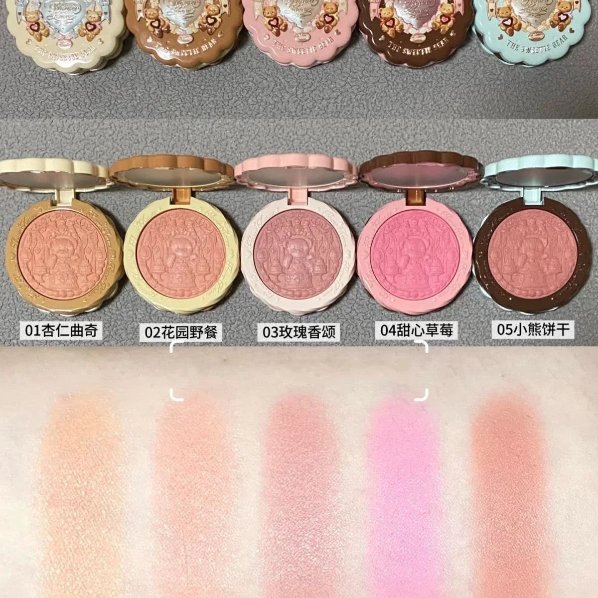 FLOWER KNOWS THE SWEETIE BEAR Blushes Silk Satin Blush Powder For Cheeks Contour Face For A Natural Matte Finish Vegan Makeup