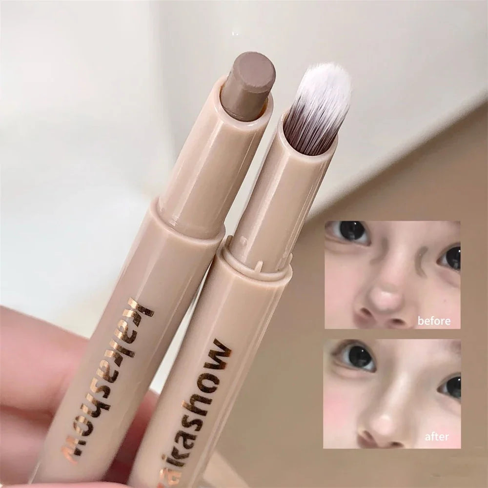 3D Contouring Pen Matte Bronzer Stick Grey Brown Nose Shadow Contour Pen With Brush Double Head Facial Contour Stick Makeup