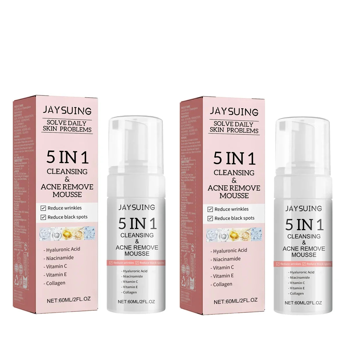 5 in 1 Facial Cleansing Mousse Hyaluronic Acid Hydrating Foam Cleanser Pore Shrink Pores Moisturizing korea Face Skin Care