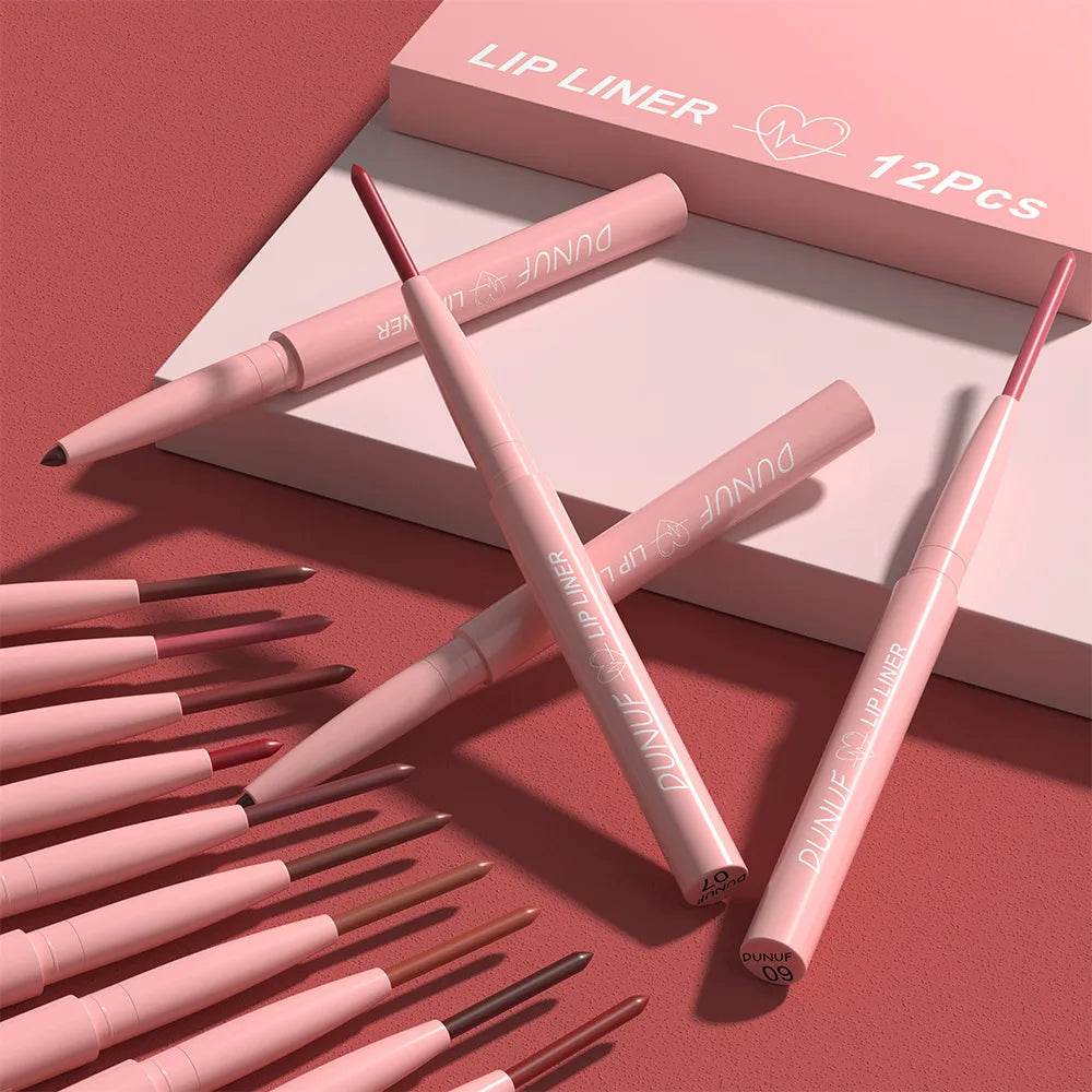 DUNUF 12 Color Matte Lip Liner Pencil Set Waterproof Smudge Proof Long Lasting Vegan Cruelty Free Lipstick Makeup Kit