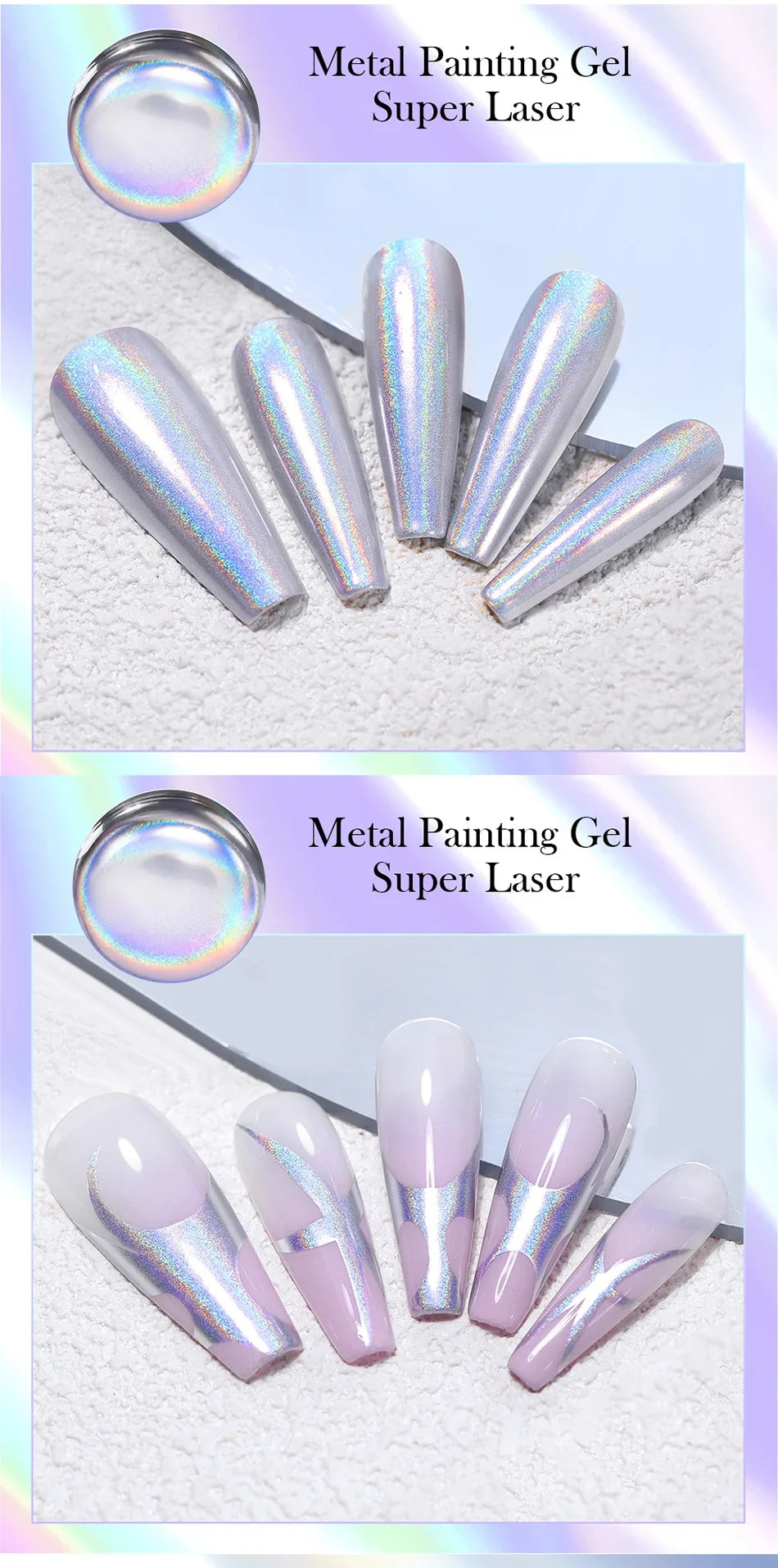 BORN PRETTY Super Holos Metallic Painting Nail Gel for Nails Soak Off Holographics Laser Gel Polish Gold Silver Paint Gel 5ml