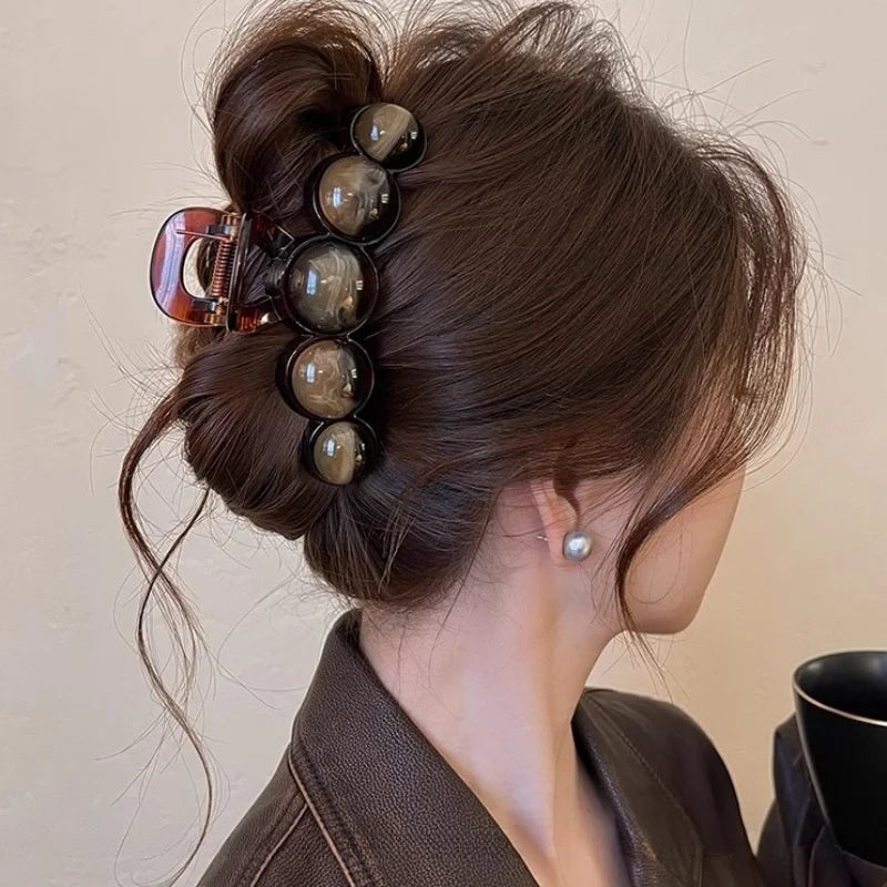 Fashion Pearl Large Acrylic Hair Claw Clips for Women Simple Elegant Plastic Hairpins Shark Clip Women Hair Accessories