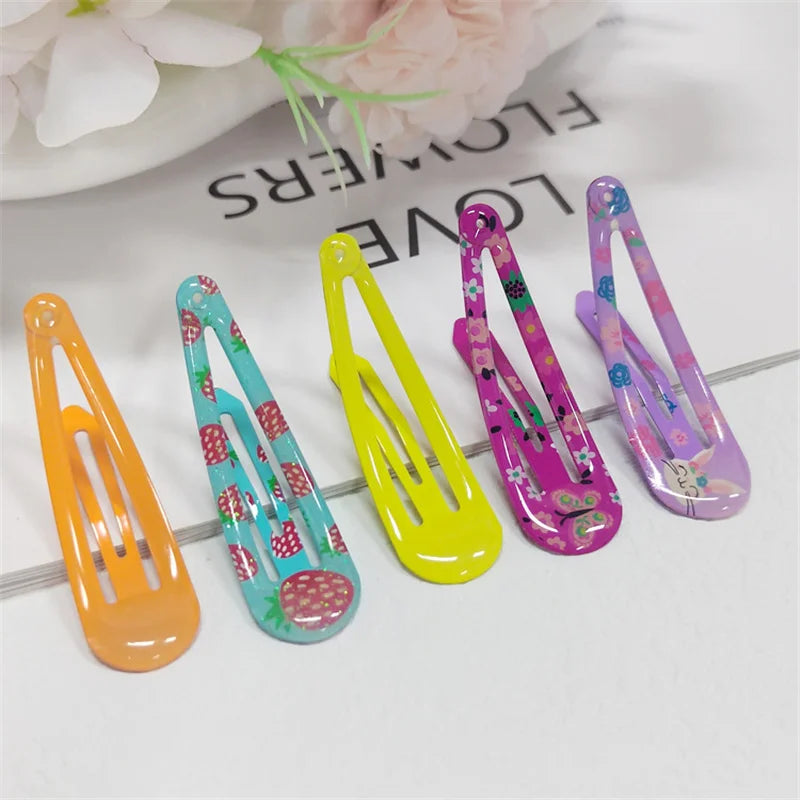 20/40Pcs Children Hair Accessories Cute Cartoon Print Droplet BB Hair Clip Oil Water Dripping Flower Hairpin New Girls Headdress