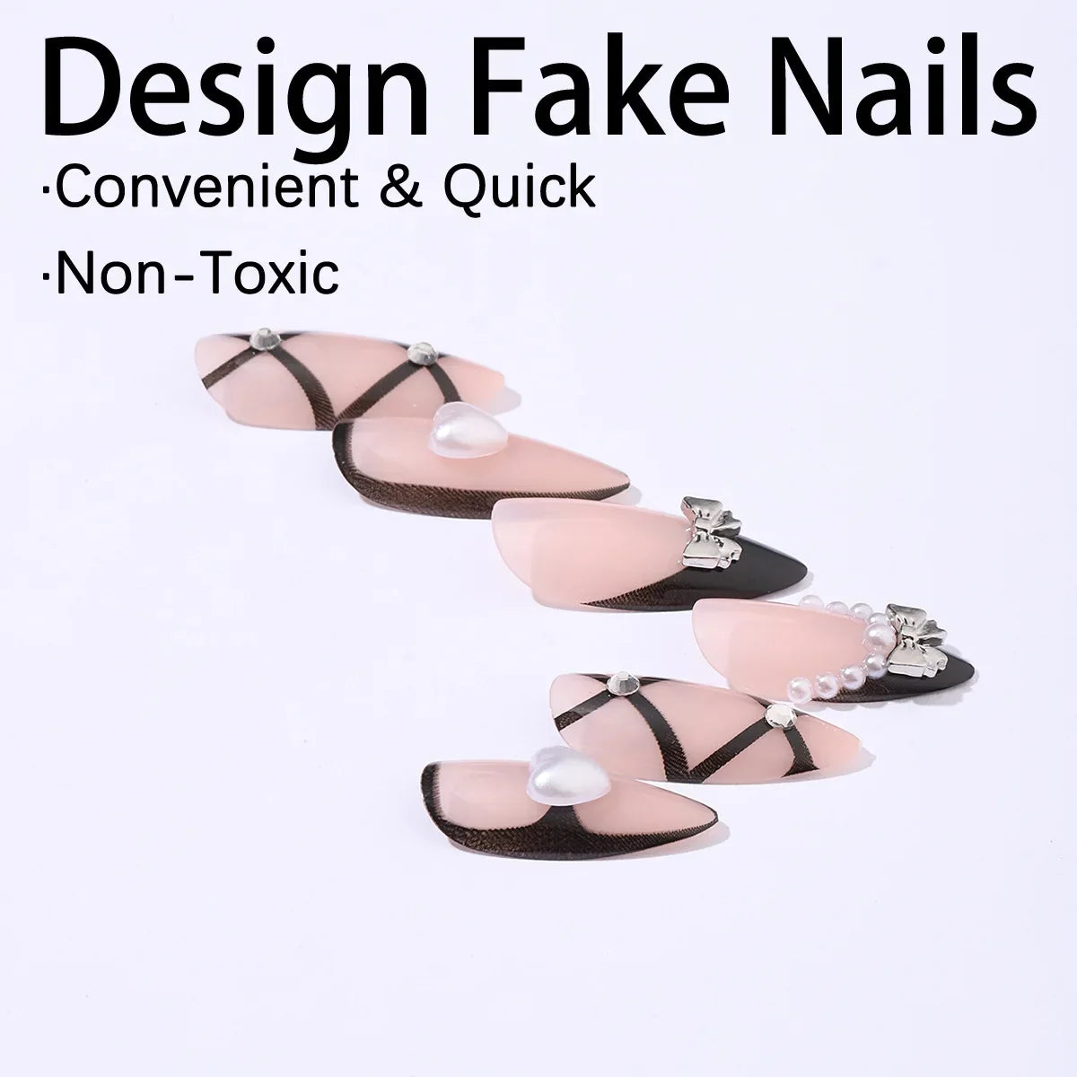 Black Cool Fake Nails Halloween Bat Press on Nails Almond Decorated Nail Tips Rivet Bow False Nails 24pcs Reusable Acrylic Nails