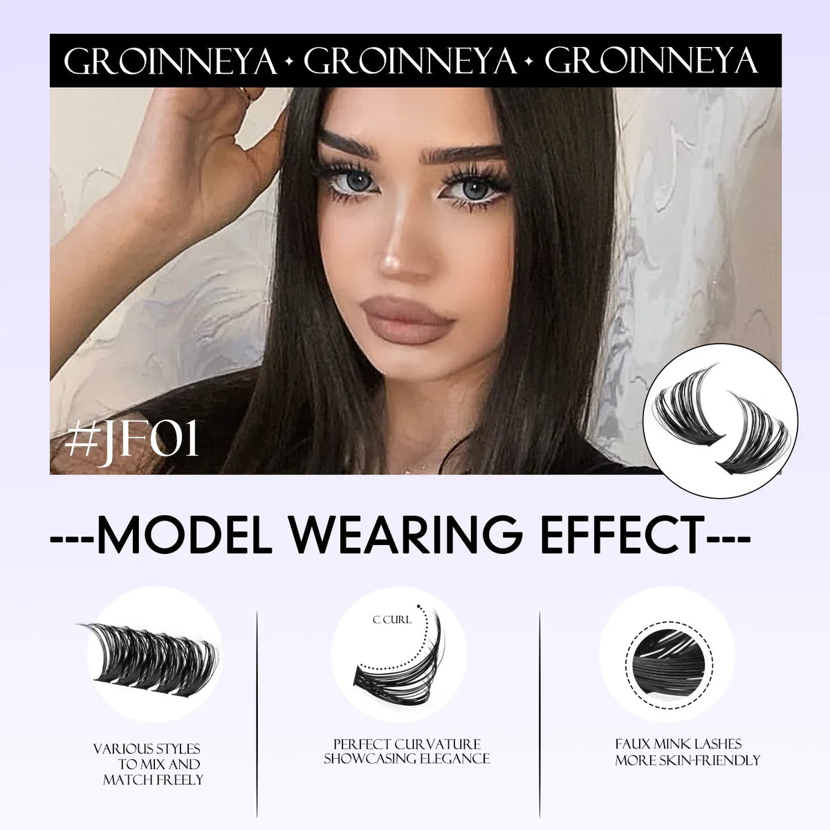 GROINNEYA Lashes Clusters Fluffy Volume Individual Lashes Clusters Eyelashes Wispy Individual Lashes Extensions DIY Eyelashes