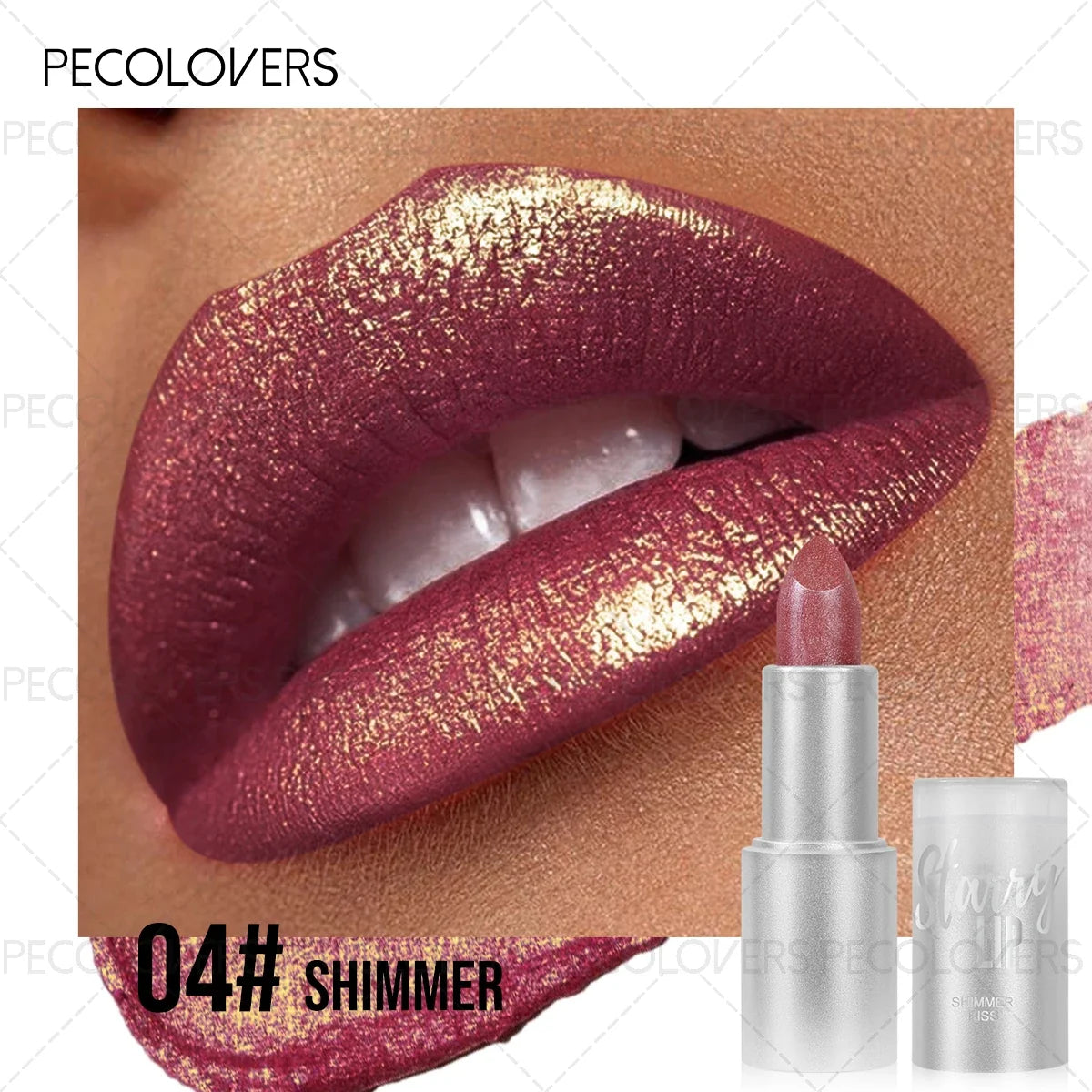 1PC Moisturizing Pearlescent Shimmer Lipstick, Glittering Purple/pink Tones, Soft Texture, Non-stick Cups, Silky, Christmas Gift